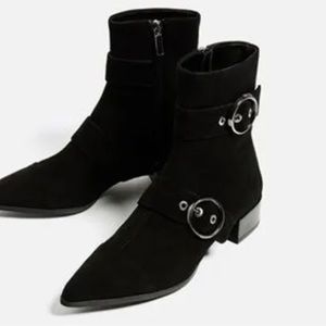 Zara Black Suede Booties Sz.‎ 36 NWT